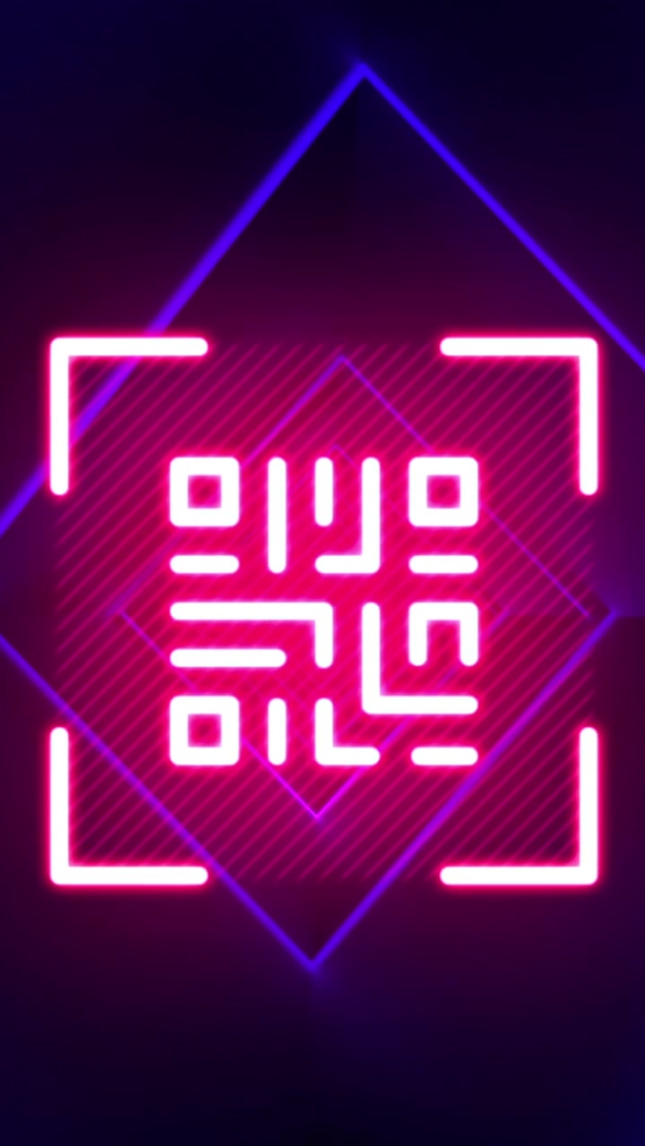 Animation of flickering qr code over neon lights