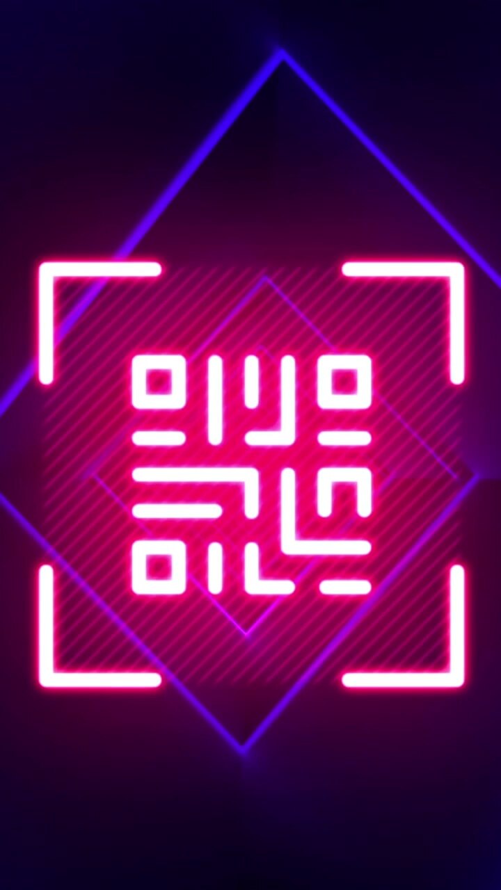 Animation of flickering qr code over neon lights