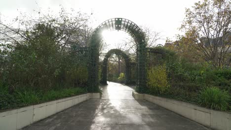 los rayos del sol brillan en la entrada del parque coulee verte rené-dumont