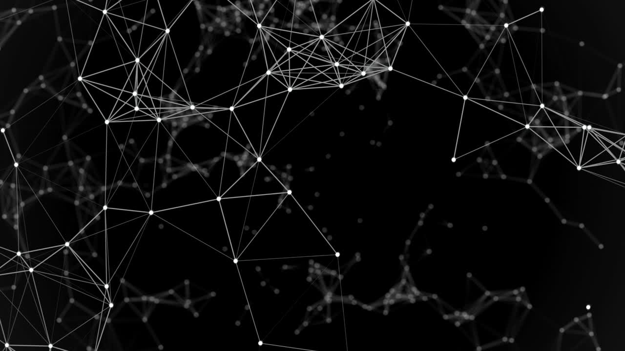 Plexus fantasy abstract technology. Abstract geometric background with moving lines, dots and triangles.