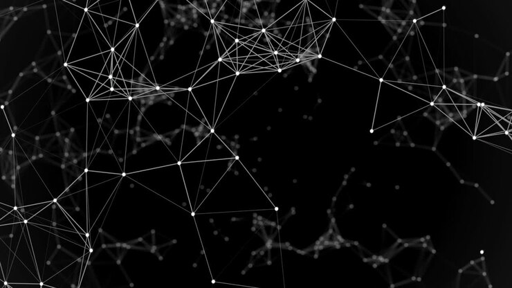 Tecnologia astratta fantasy Plexus. Sfondo geometrico astratto con linee, punti e triangoli in movimento