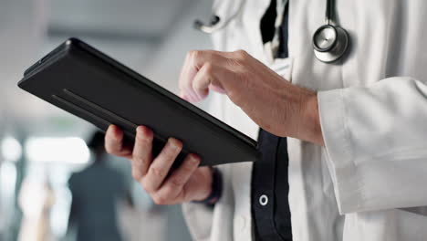 doctor, hands and tablet for healthcare