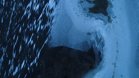 super cold frozen lake in evening sunset blue light