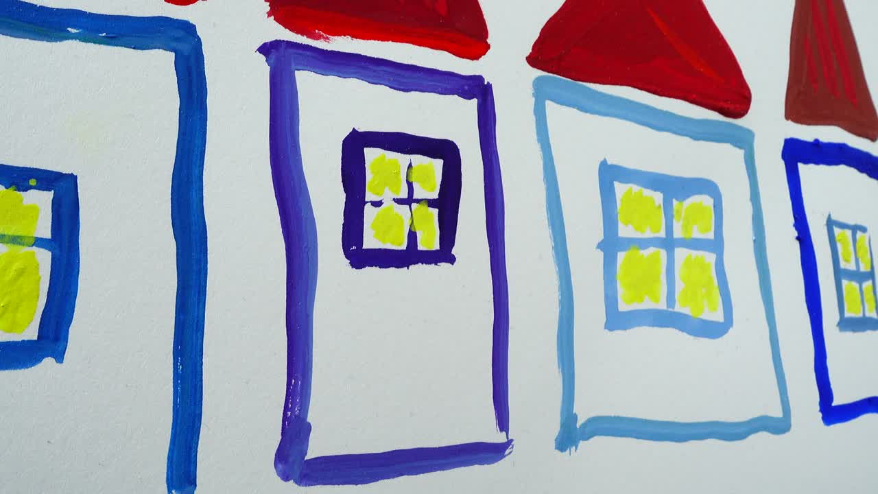 Dibujo de casas, gouache