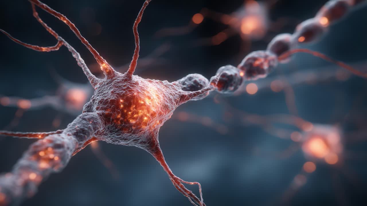 Dynamic Visualization of Neurons with Dendrites and Axons in a Vibrant Neural Network, Highlighting the Bioluminescence of Neural Activity