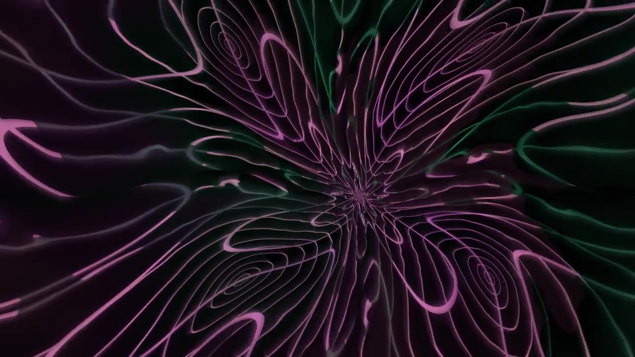 Swirling patterns in purple and green colors. The motion creates a dynamic scene that captures attention with its flowing shapes and lines