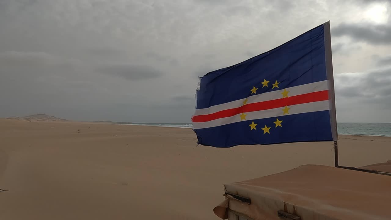 Cape Verde Flag on a Windy Beach
