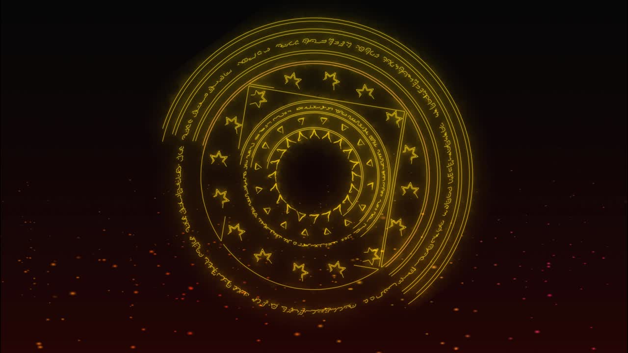 triángulo mágico y cuadrado luz naranja llama energía girar y fuego chispa de fondo