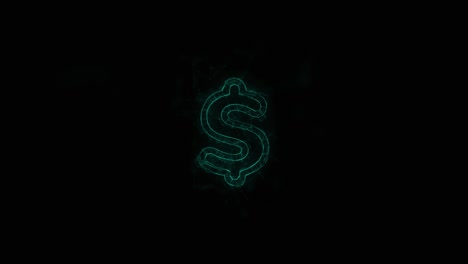 dollar symbol icon with glitch art effect. connected lines with dots. lines plexus