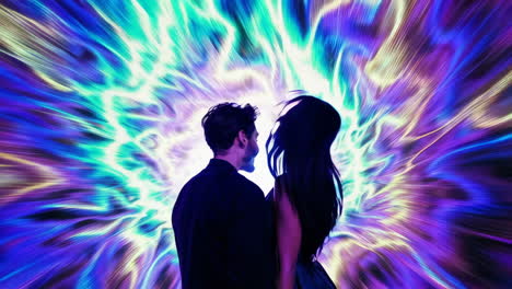 couple in a colorful light tunnel