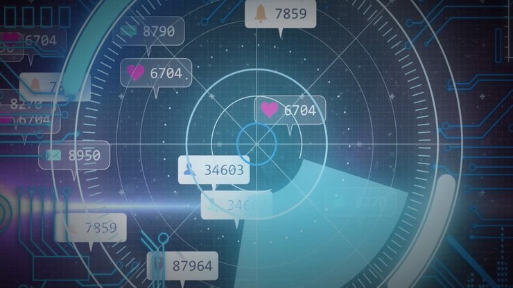 Animation of social media icons on banners over scope scanning
