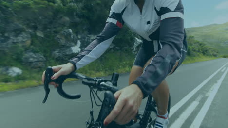 animation of handwritten mathematical equations recording over woman cycling on the road in the back