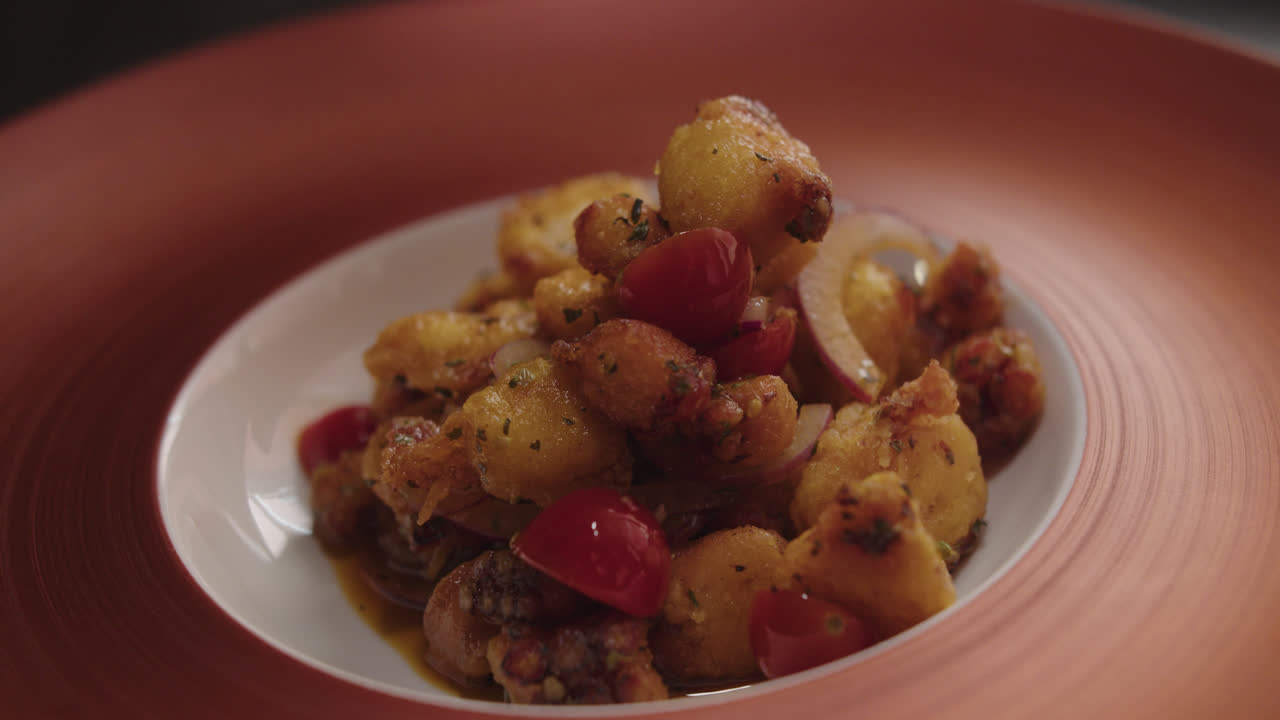 Delicious Fried Octopus and Gnocchi Salad