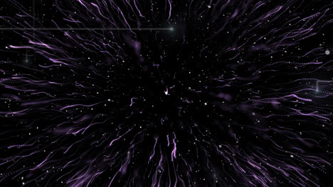 Animation-of-snow-falling-over-purple-explosion-on-black-background