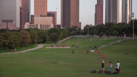 time lapse of people at park across from downtown houston