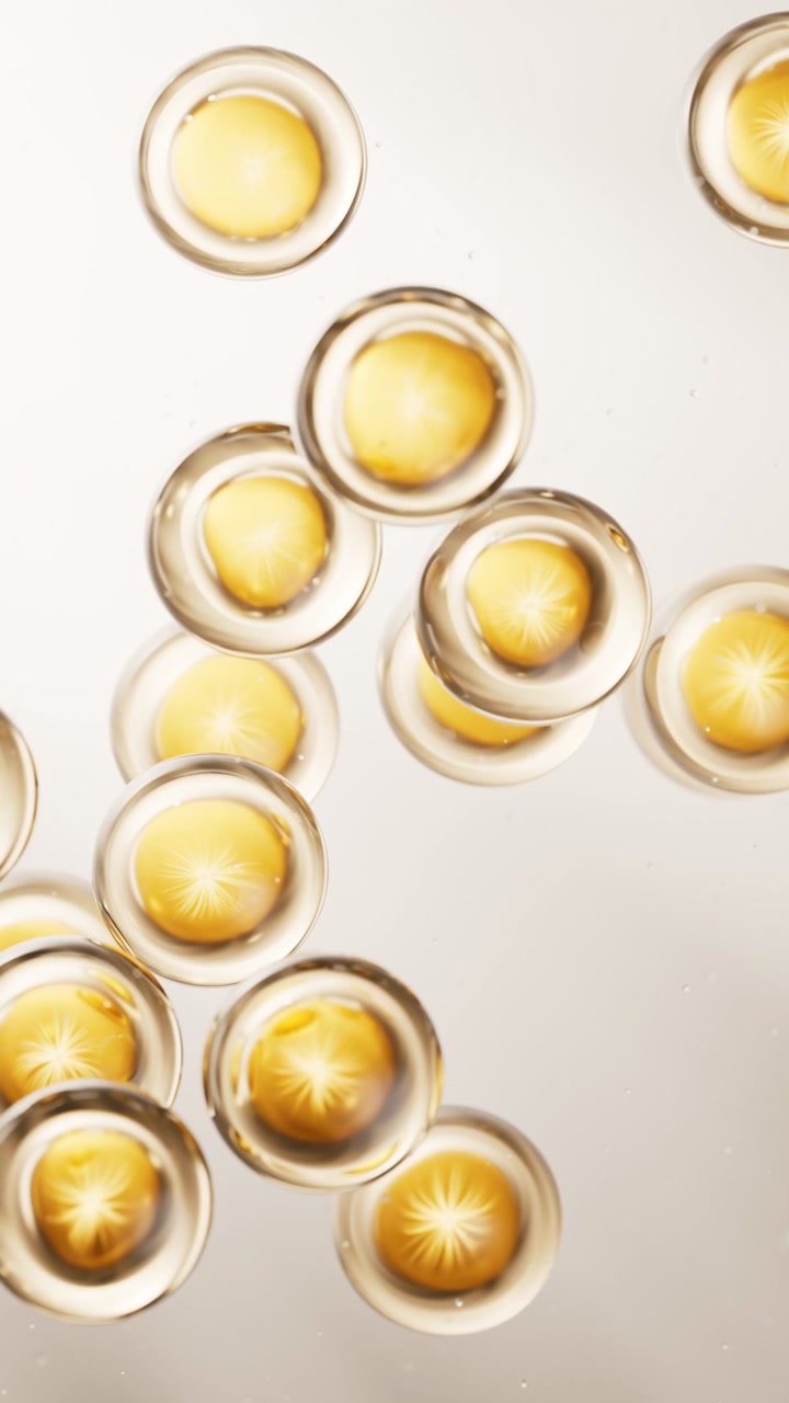 Célula transparente con concepto de biotecnología y cosmética, renderizado 3D
