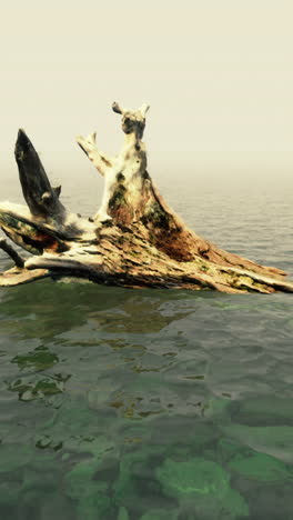 driftwood in a foggy sea