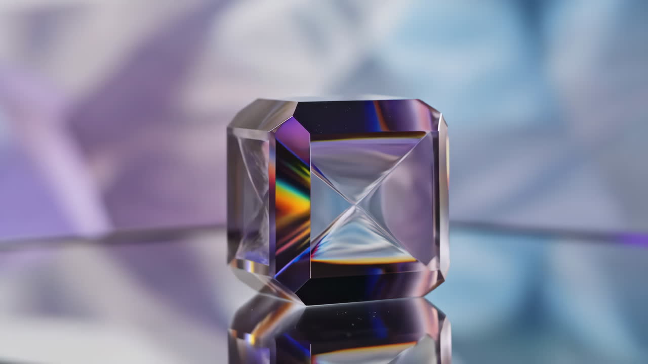 Faceted Crystal Prism Reflecting Rainbow Light