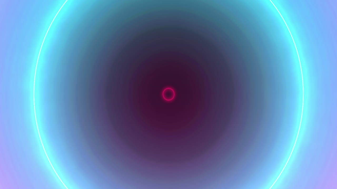 animación de círculos de neón pulsantes rosados, azules y violetas sobre fondo violeta