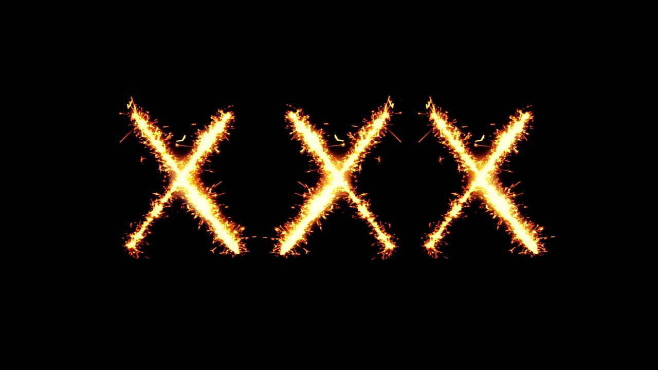 Xxx text sparkler writing with glitter sparks particles firework on black 4k loop background