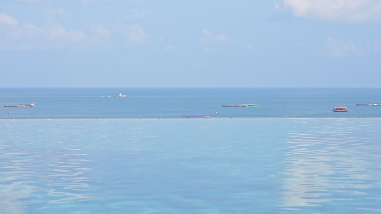 Exotic pool view of Pattaya beach waters, wide shot