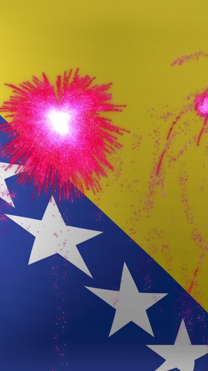 Animazione di fuochi d'artificio sopra la bandiera di Bosnia ed Erzegovina