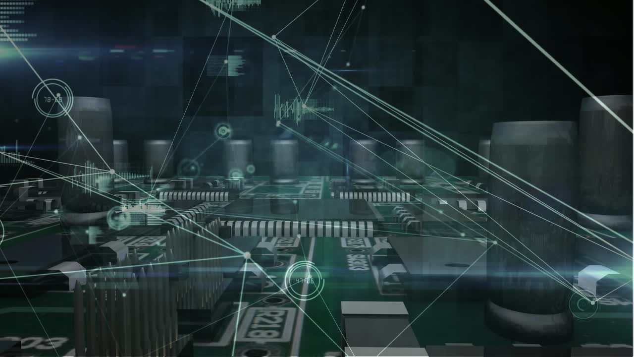 Animation of network of connections over computer processor circuit board