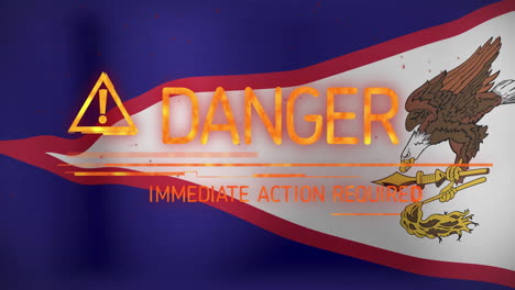 danger warning animation with immediate action required text over flag background