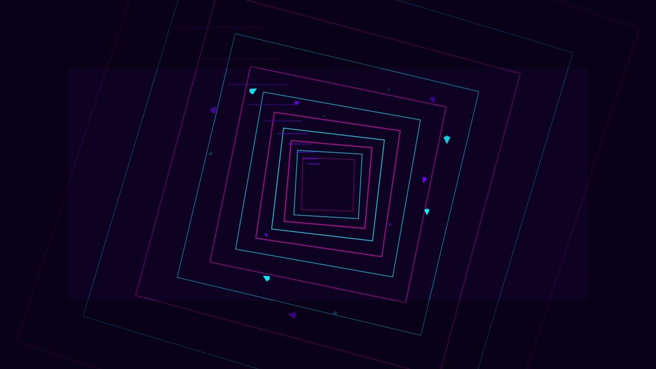 Abstract Tunnel of Glowing Neon Squares