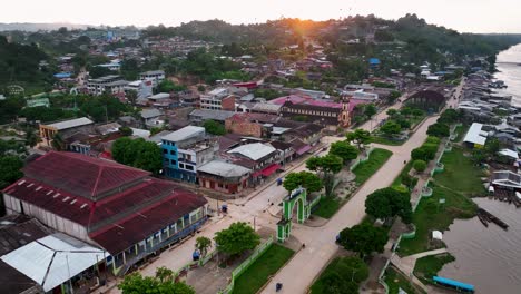 pucallpa, perù - city on the amazon river jungle rainforest - 4k high resolution - drone fly view shot from above