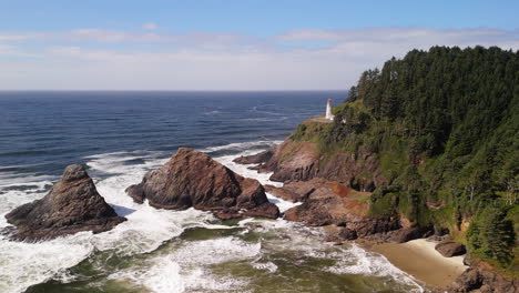 coastal landscape with lighthouse and rocky shore