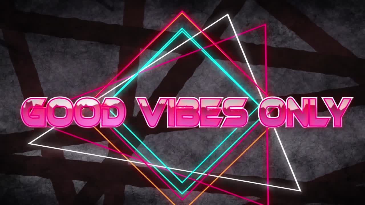 좋은 진동의 애니메이션 네온 선 위에 분홍색 금속 문자로 텍스트만