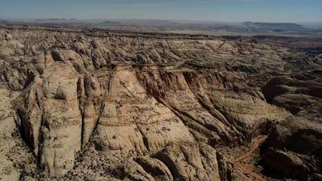 a drone capture of the rugged, erosion patterns of capitol reef