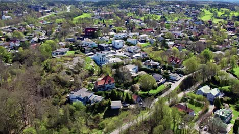 upscale residential area near the coast in askim, south of gothenburg, sweden. aerial drone shot