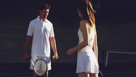 woman and man playing tennis on a sunny day