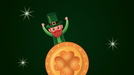 st patricks day animated card with happy elf and coin