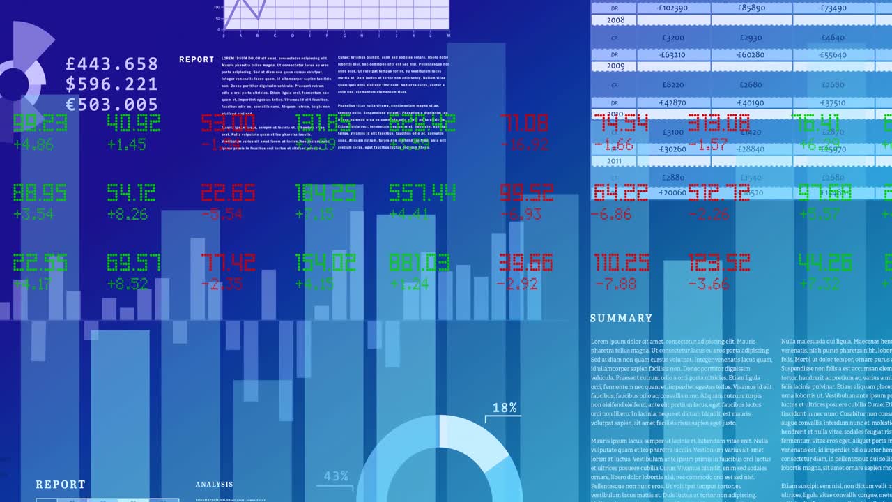 Animation of data processing and statistics recording over blue background