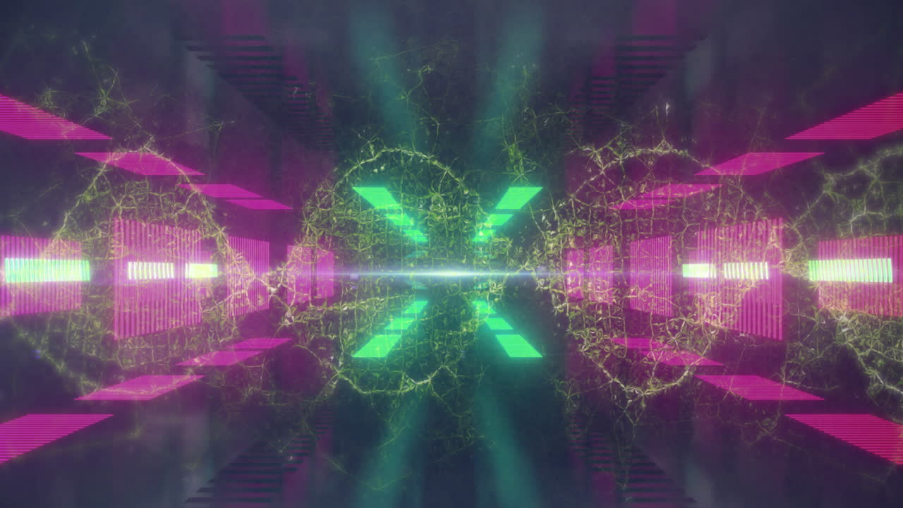 animación de luces de neón que se mueven sobre ondas sobre un fondo negro y verde