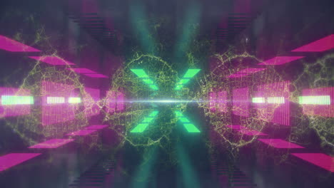 animación de luces de neón que se mueven sobre ondas sobre un fondo negro y verde