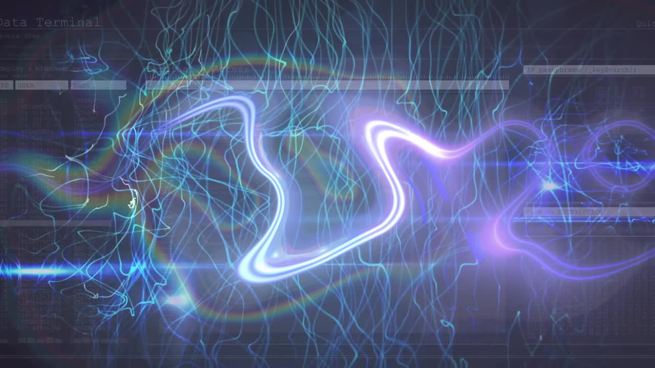 animación de formas azules que se mueven sobre el procesamiento de datos en fondo negro