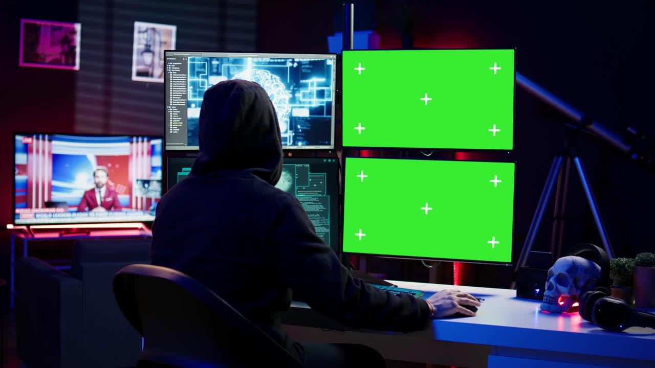 배신자 컴퓨터 과학자는 악성코드를 개발하기 위해 ai와 그린 스크린 pc를 사용합니다.