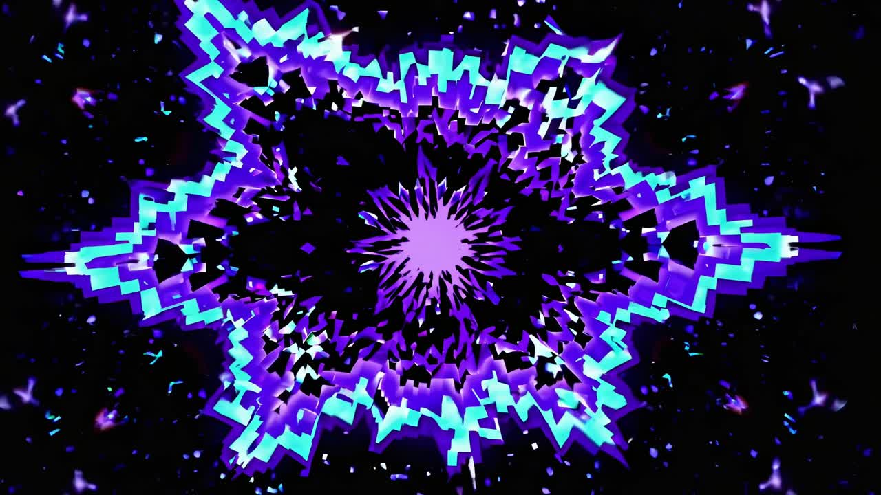 vórtice de energía kaleidoscópico púrpura y azul claro girando dinámicamente, generando hipnotizantes gráficos de movimiento abstractos en un fondo negro profundo con una transformación visual vívida e hipnótica
