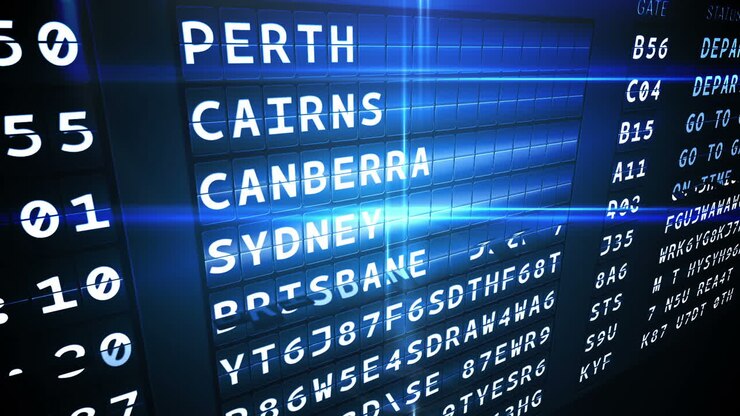 Tabellone delle partenze per città australiane