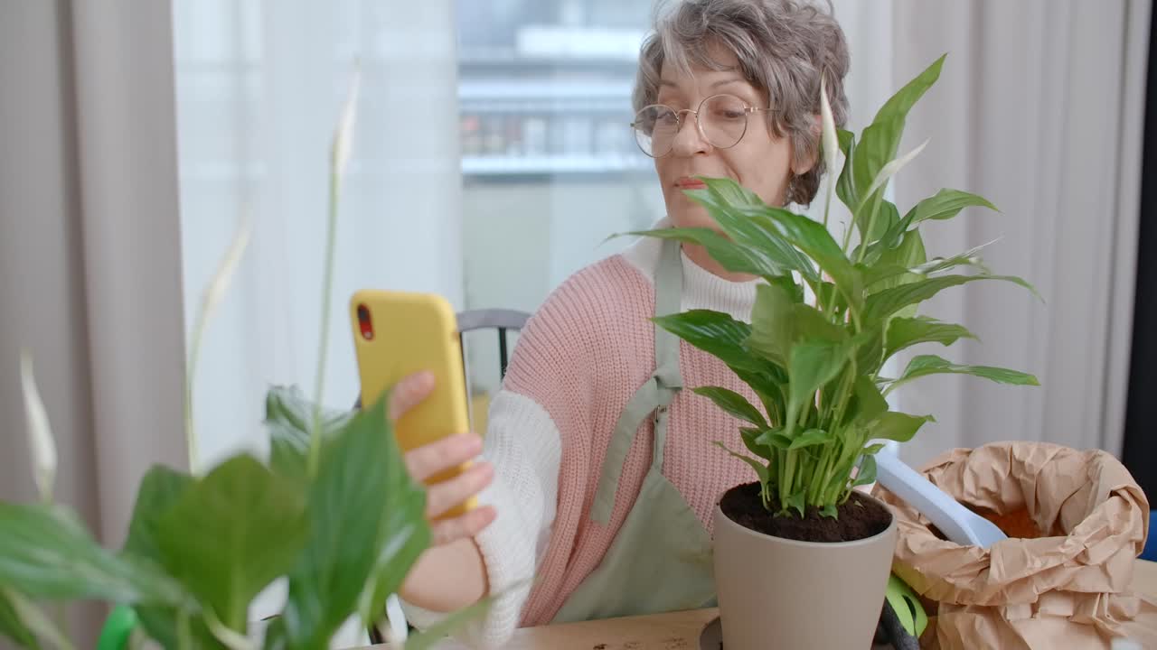 Senior Woman Caring for Houseplants