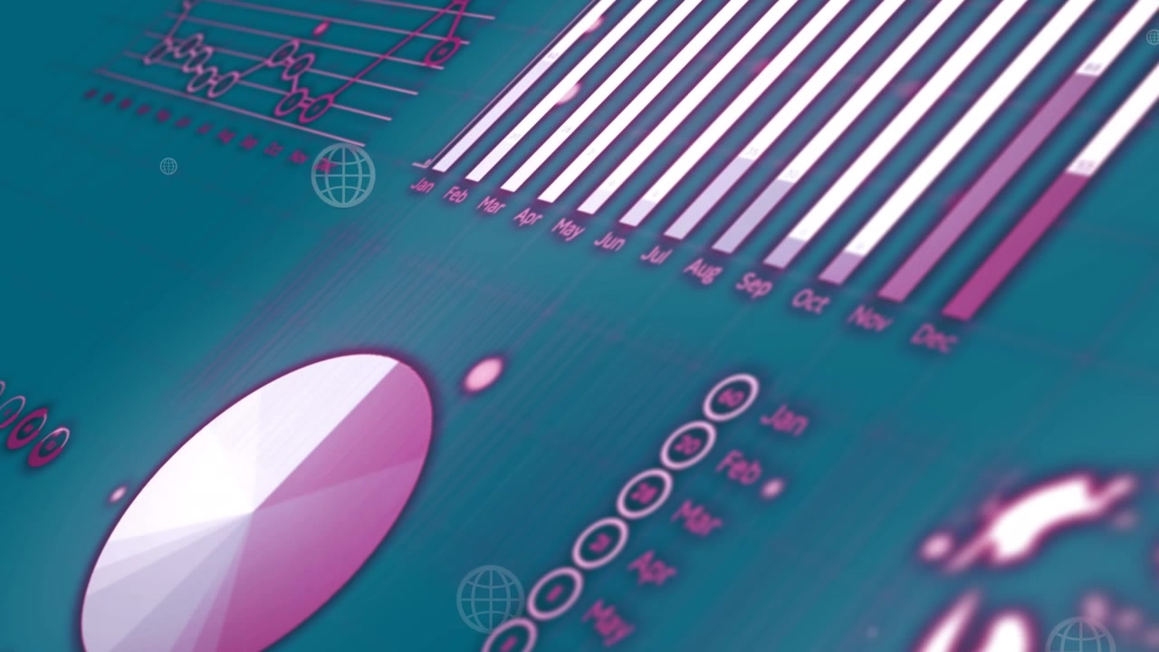 Animation of globes over data processing on blue background
