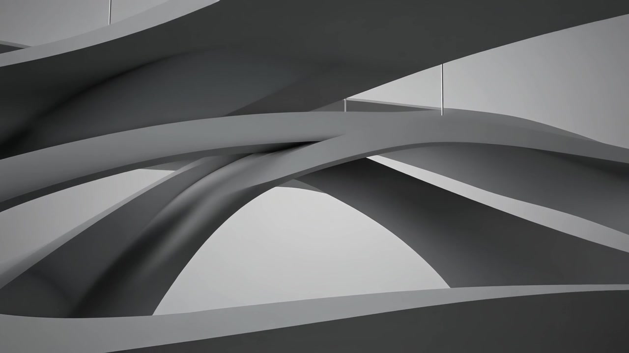 Animazione 3D astratta di forme curve grigie intersecanti