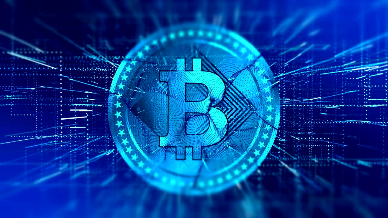 el símbolo virtual de bitcoin es una animación de video.