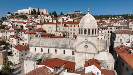 aerial view of sibenik cathedral in the city old town - sunny day