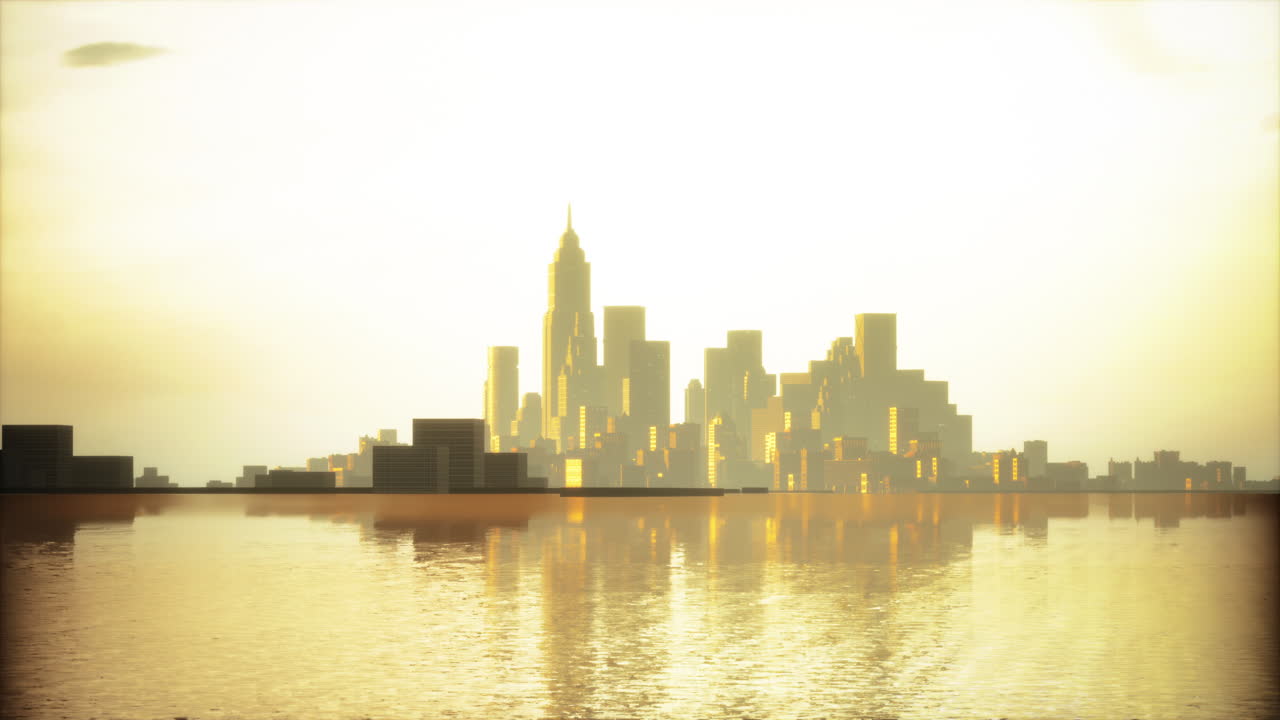 해가 지는 황금색 도시 스카이라인