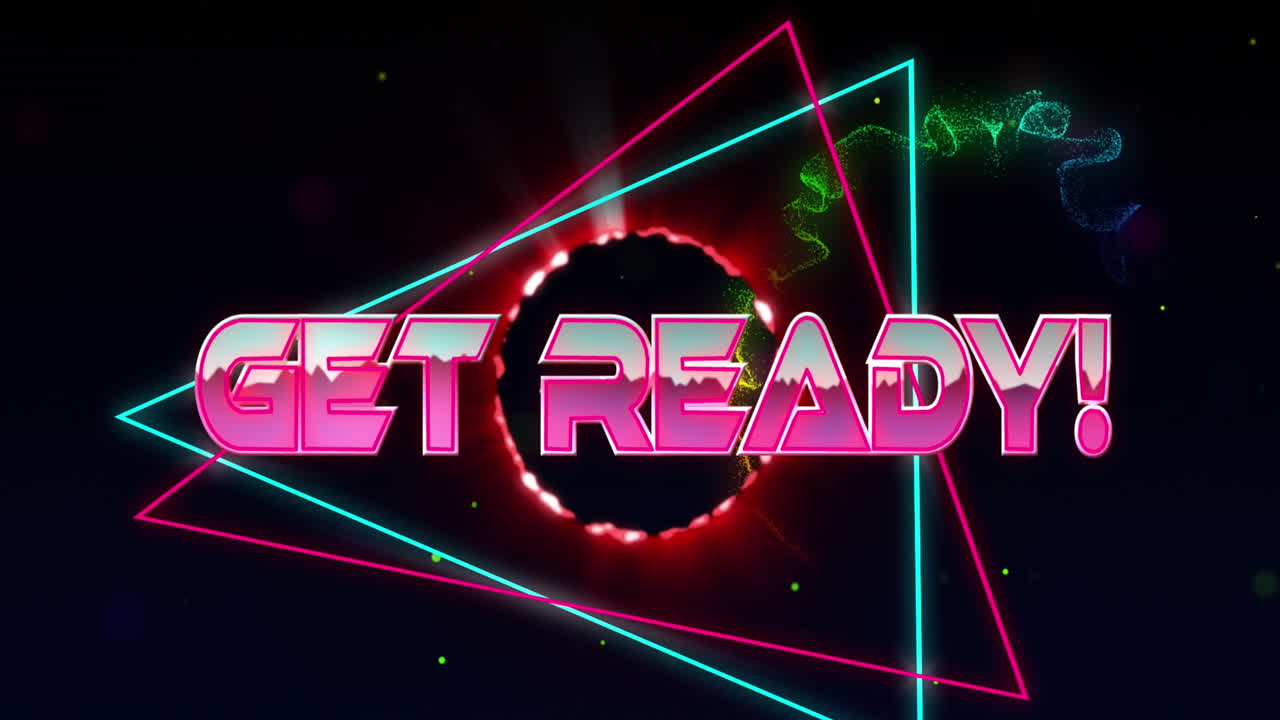 추상적인 배경의 파동 패턴에 대한 삼각형 위의 원 위의 텍스트를 준비하는 애니메이션